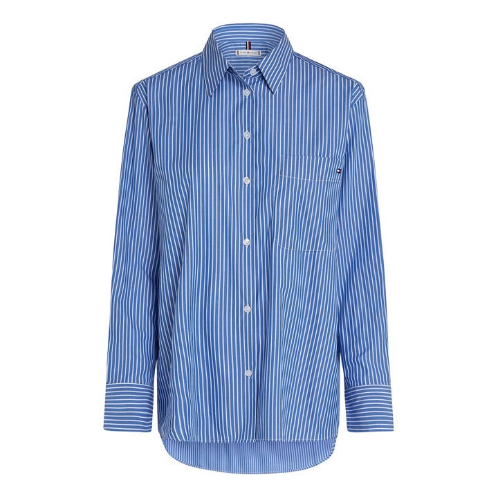 Tommy Hilfiger Women's Blue Ess Poplin Easy Fit Shirt Size 12