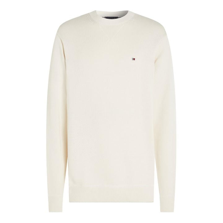 Tommy Hilfiger Men's Cream Chunky Cotton C Neck Large