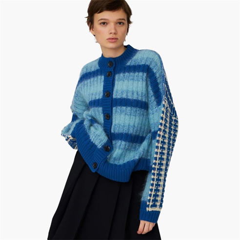 STELLA NOVA - Stella Nova Mixed Stripes Wool / Mohair Cardigan - Blue Stripes