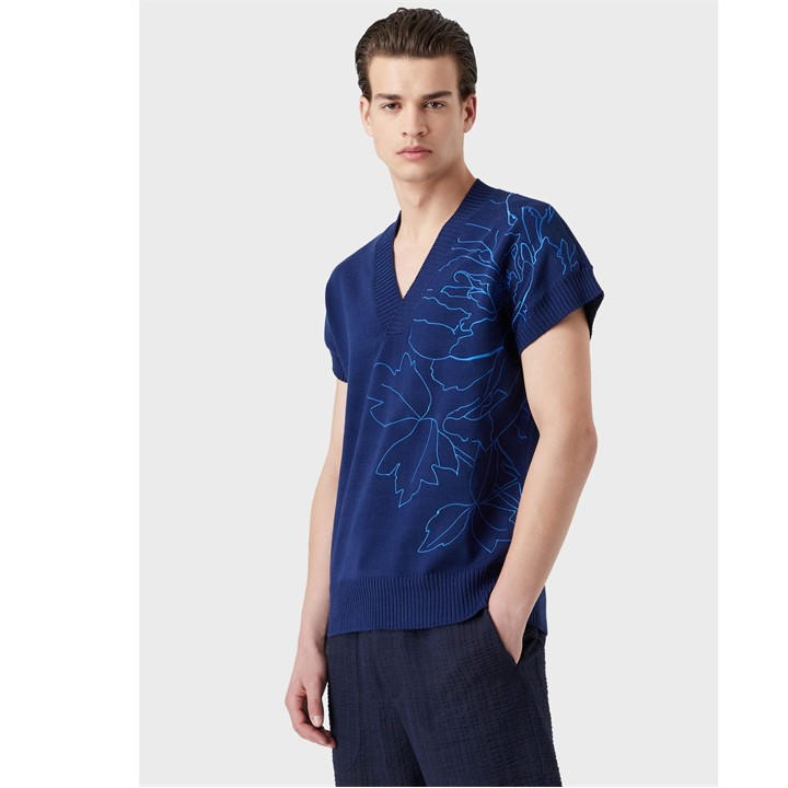 Emporio Armani Men's Blue Knit Crewneck Sweatshirt Medium