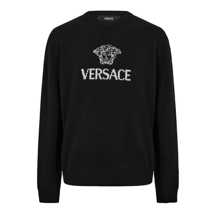 Versace Men's Black Medusa Crew Neck Jumper - L