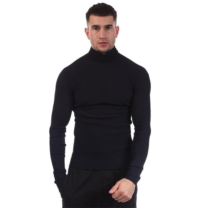 Off White Men's Blue Diagonals Knit Turtleneck Sweatshirt