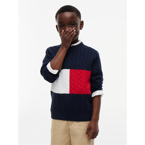 Tommy Hilfiger - Kids' Flag Knit Long-Sleeve Cotton-Blend Cable Jumper