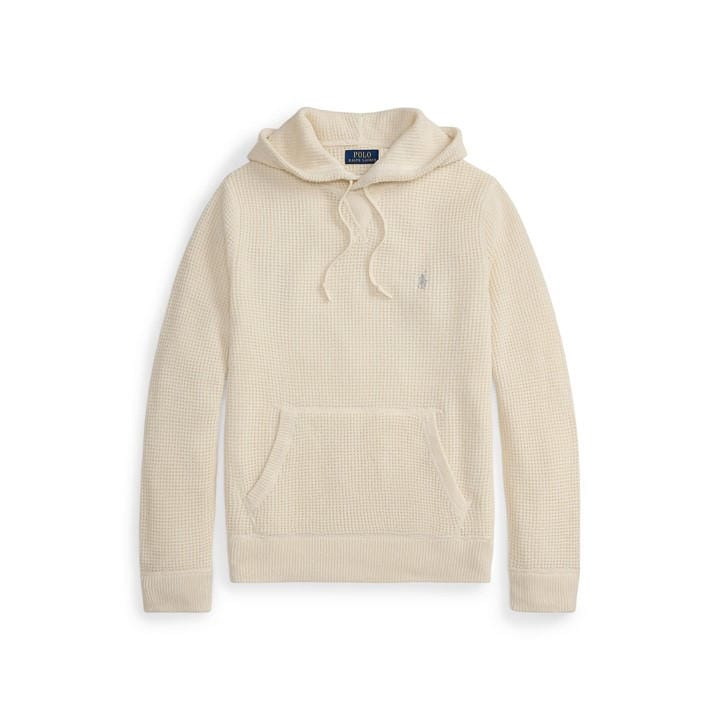 Polo Ralph Lauren Men's Cream Overhead Cotton Wool Knitted Hoodie - Size 2XL