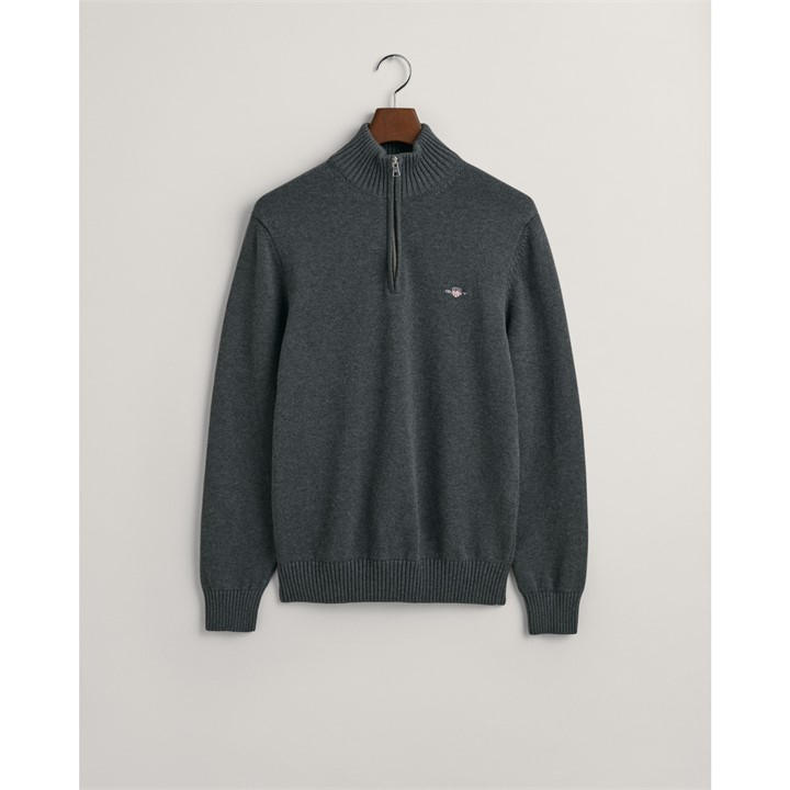 Gant Men's Grey Casual Cotton Half-Zip Small