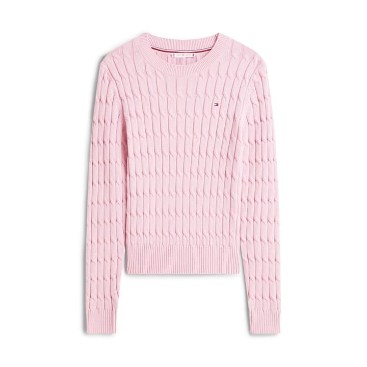 Tommy Hilfiger Women's Pink Cable Knit Crew Neck Sweater