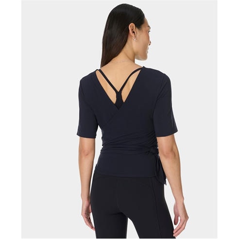 SWEATY BETTY - Women's Soft Flow Wrap Short Sleeve Performance Gym Top