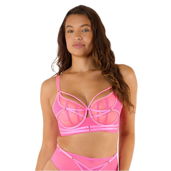 Playful Promises Women's Pink Eddie Neon Crossover Balconette Bra