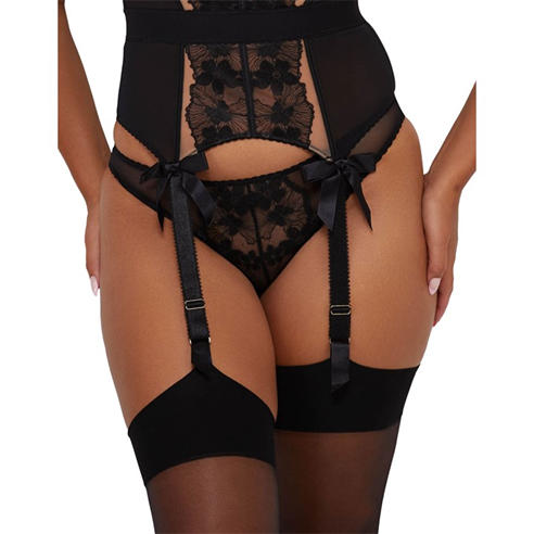 Playful Promises - Lillian Black Floral Embroidery Brief