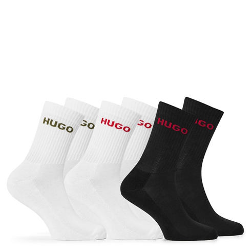 Hugo - Mens HUGO Ribbed Logo 6-Pack Crew Socks