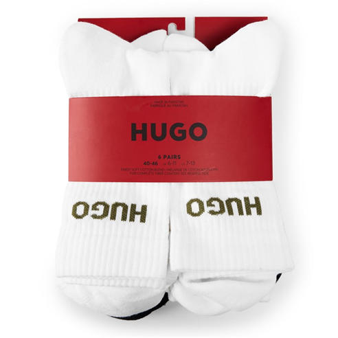 Hugo - Mens HUGO Ribbed Logo 6-Pack Crew Socks