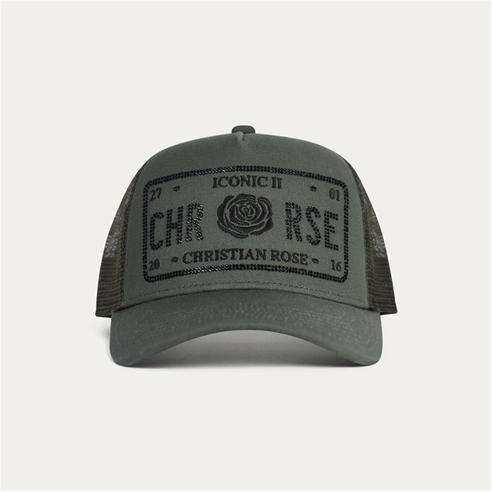 Christian Rose - Half Rhinestone Iconic II Plate Trucker Cap