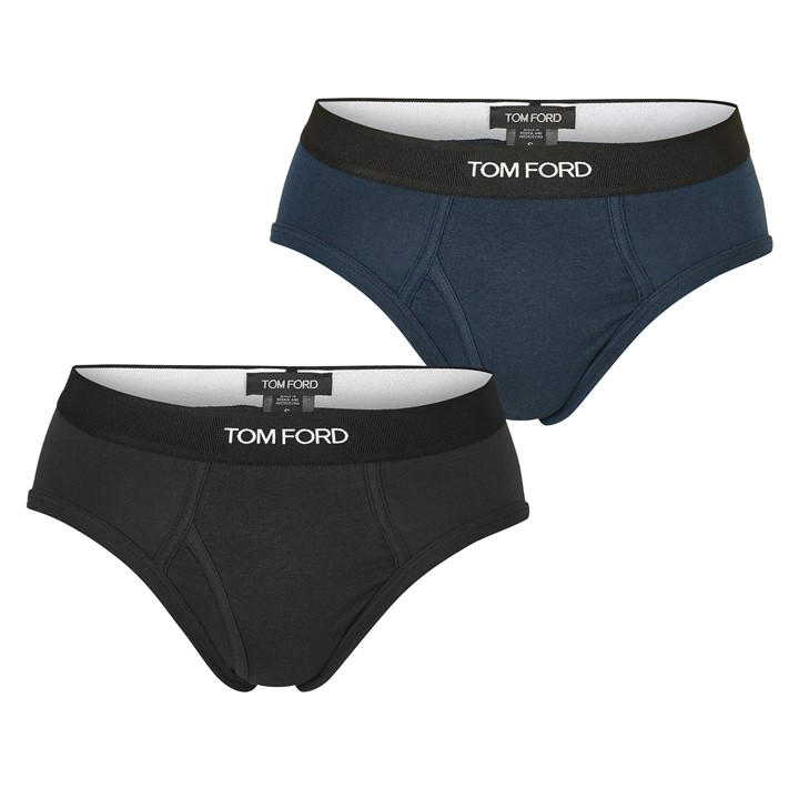 Tom Ford Men's Blue Plain Cotton Briefs, 2-Pack