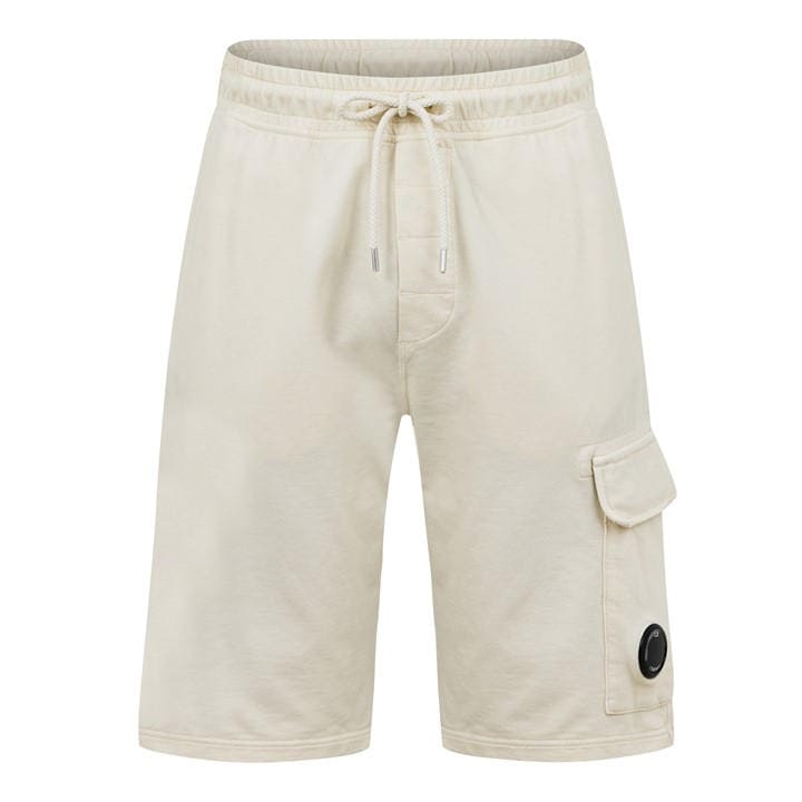 Cp Company Men's Beige Micro Lens Fleece Jogger Shorts