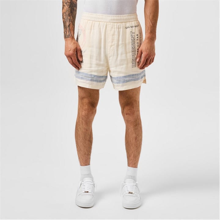 Represent Men's Graphic X Duke + Dexter Lion Shorts In White