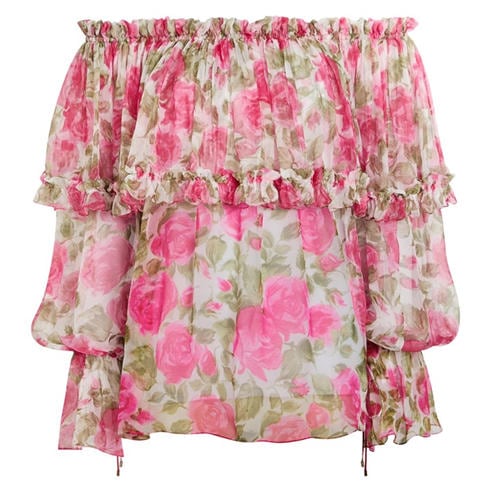 Chloe - Women's Silk Floral Off-Shoulder Top