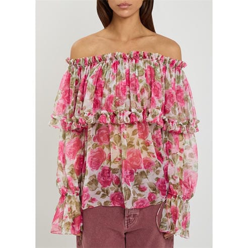 Chloe - Women's Silk Floral Off-Shoulder Top