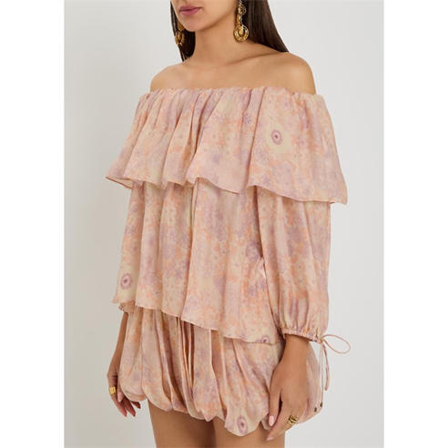 Chloe - Women's Silk Floral 3/4 Sleeve Off-Shoulder Top