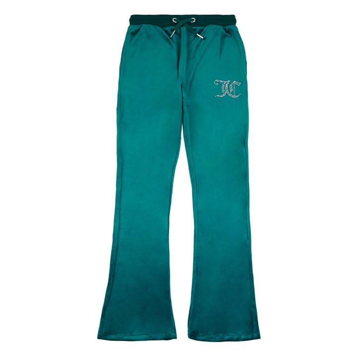 Juicy Couture Girls Green Diamante Velour Bootcut Joggers