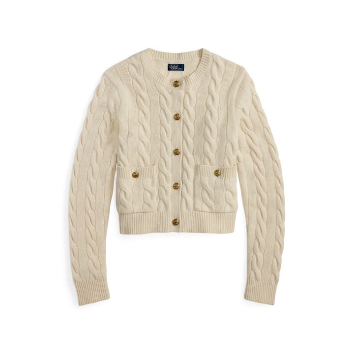 Polo Ralph Lauren Women's White Cable Knit Button Front Cardigan - Size 12