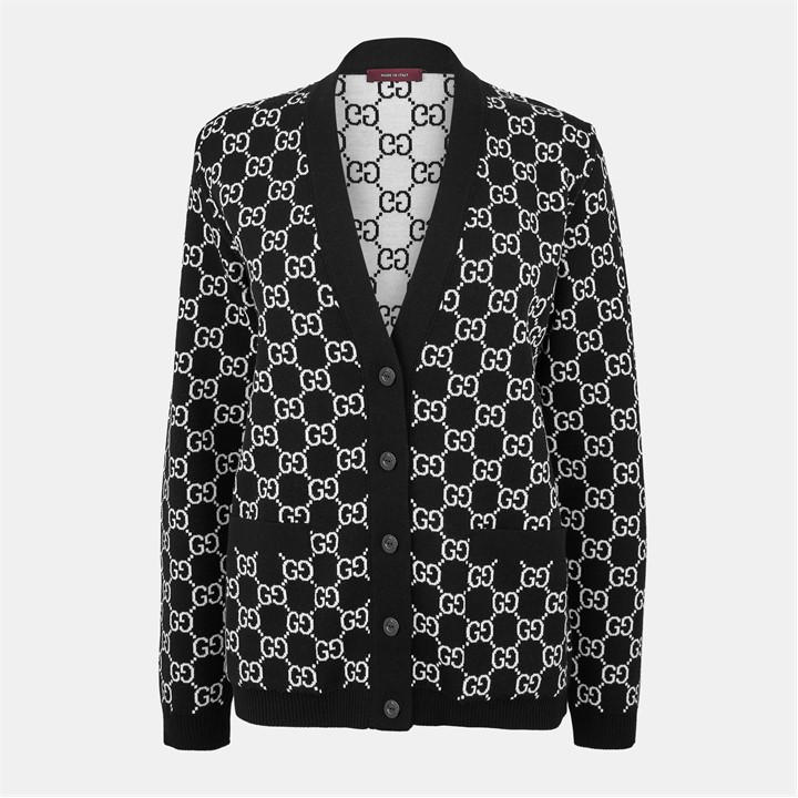Gucci Women's Black Gg Reversible Jacquard Cardigan - Size 8