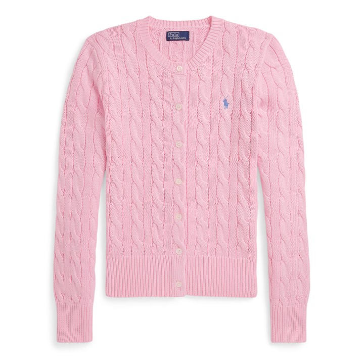Polo Ralph Lauren Women's Pink Stretch Cotton Crewneck Cardigan