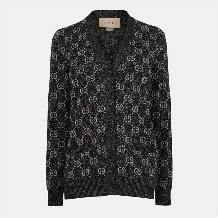 Gucci Women's Black Gg Jacquard Cotton Lame Cardigan - Size 10