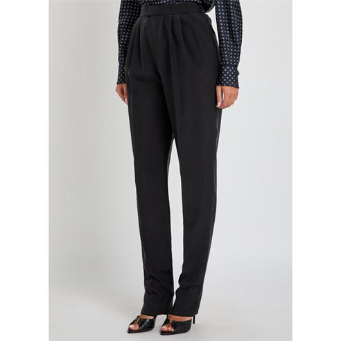 Saint Laurent - Women's Silk High-Rise Tapered Leg Tailored Trousers