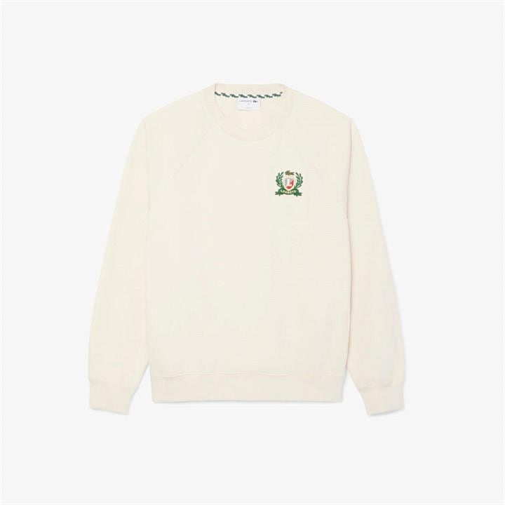 Lacoste Men's White Crest Embroidered Logo Long Sleeve Crew Sweatshirt - XL
