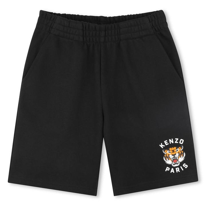 Kenzo  Kids Black ' Tiger Motif Fleece Jogger Shorts - 11 - 12 Years