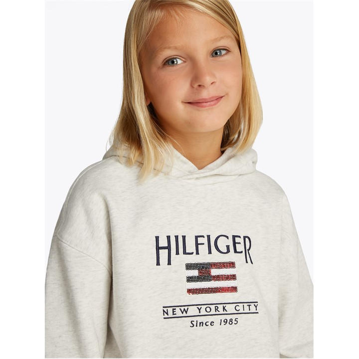 Tommy Hilfiger Girls Grey Hilfiger Sequin Flag Hoodie Size 6