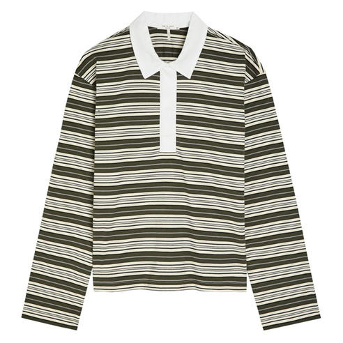 Rag and Bone - Women's Kelly Stripe Cotton Oversized-Fit Long-Sleeve Polo