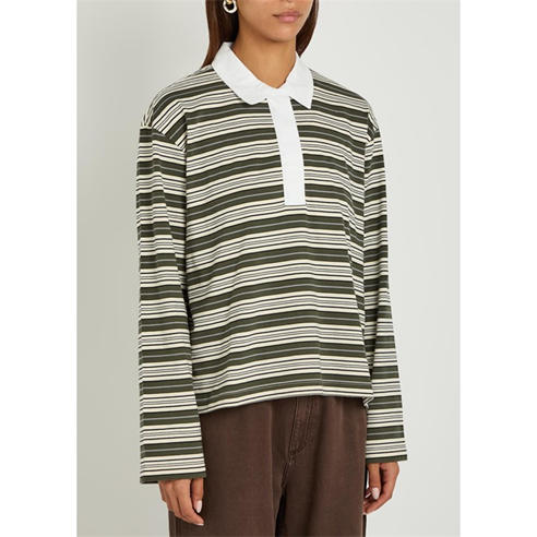 Rag and Bone - Women's Kelly Stripe Cotton Oversized-Fit Long-Sleeve Polo