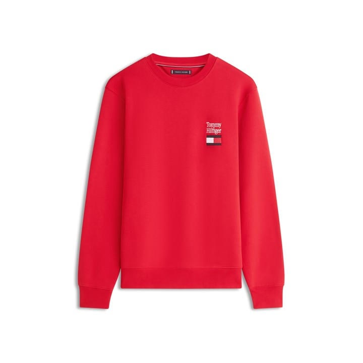Tommy Hilfiger Men's Red Tommy Embro Flag Crw Sn61