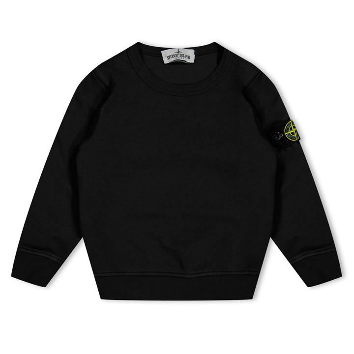 Stone Island Boys Black ' Plain Cotton Badge Crew Lightweight Jumper