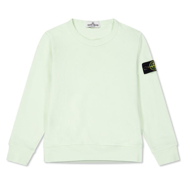 Stone Island Boys Green ' Plain Cotton Badge Crew Lightweight Jumper Size 13