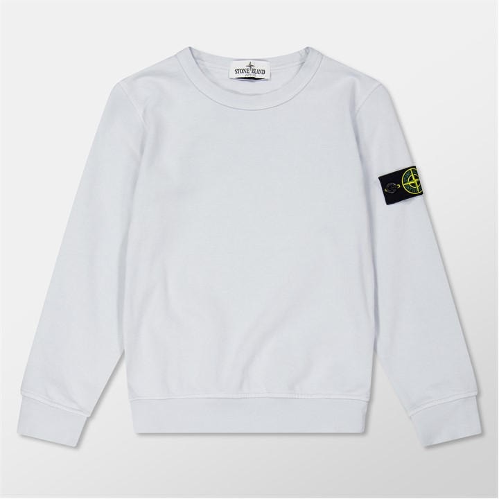 Stone Island Boys Blue ' Plain Cotton Badge Crew Lightweight Jumper