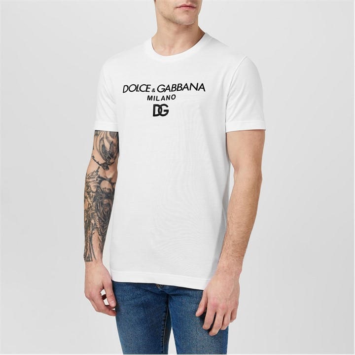 Dolce And Gabbana Men's White Logo-Embroidered T-Shirt Medium