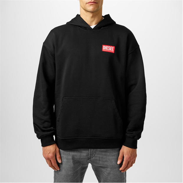 Diesel Graphic Square Logo Hoodie - Black, 100% Cotton, Relaxed Fit