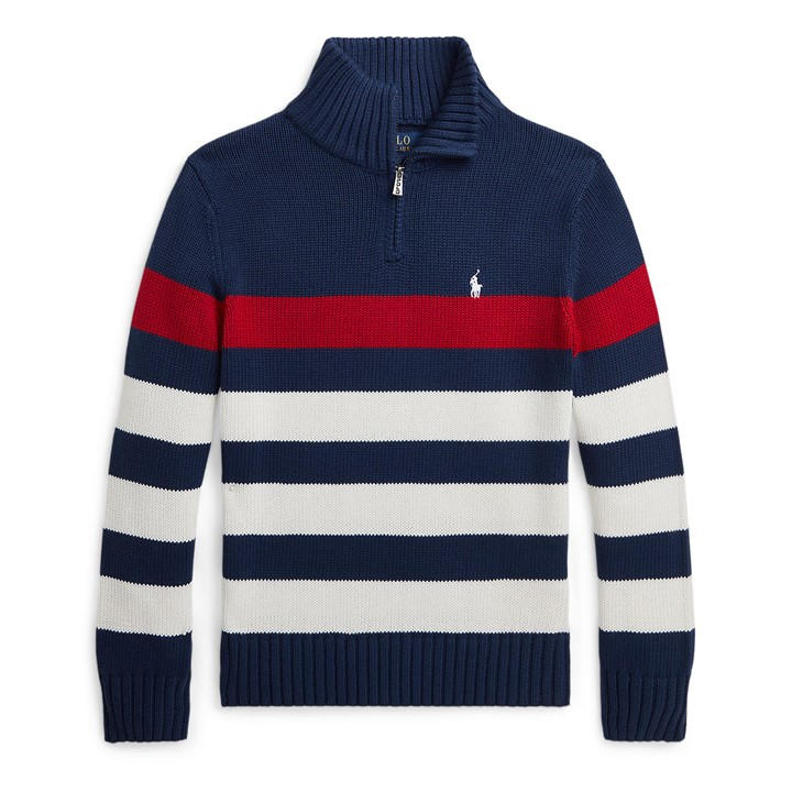 Polo Ralph Lauren Boys Blue Striped Quarter-Zip Sweater Juniors