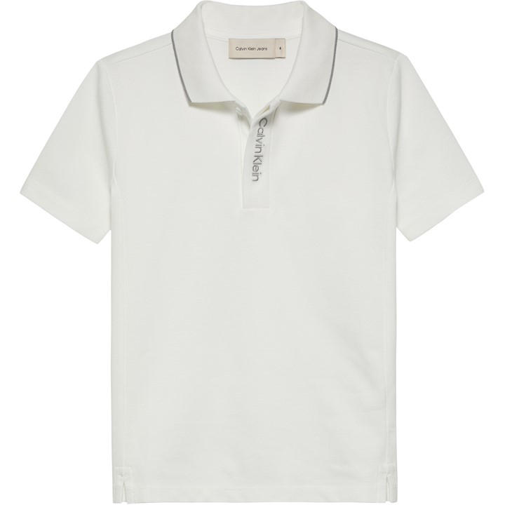 Calvin Klein Jeans Boys White Embro. Ck Logo Pique Polo
