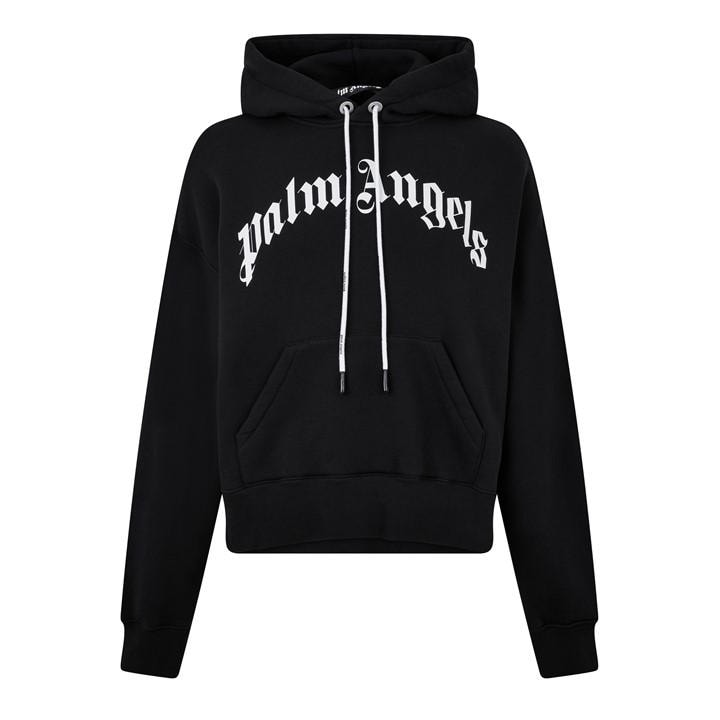Palm Angels Men's Black Curved Logo Hoodie Small