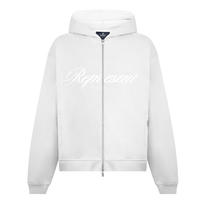 Represent Men's Grey Rep Script Logo Zipped Hoodie, Soft Cotton
