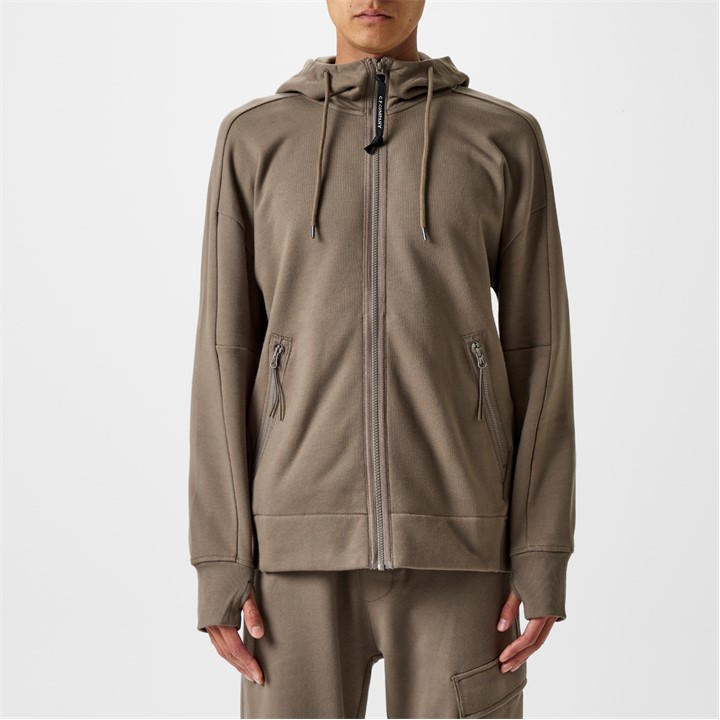 Cp Company Men's Brown Goggle Full-Zip Hoodie
