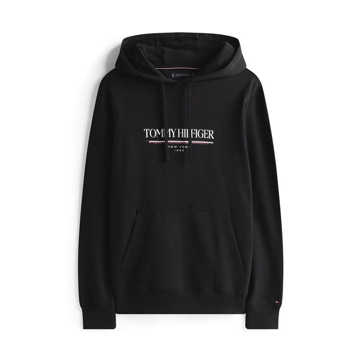 Tommy Hilfiger Logo Drawstring Hoodie – Black