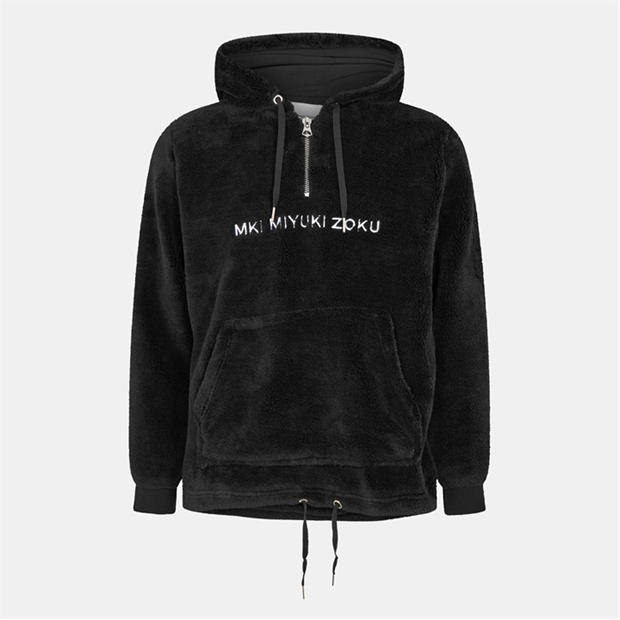 Grey - MKI MIYUKI ZOKU - Men's Sherpa Partial Zip Relaxed Fit Hoodie