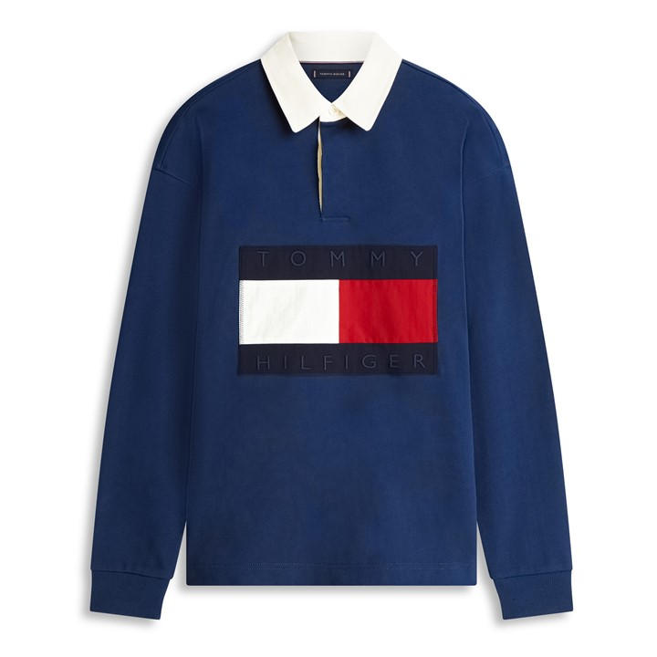 Tommy Hilfiger Men's Blue Tommy Flagrugby Polo Sn62