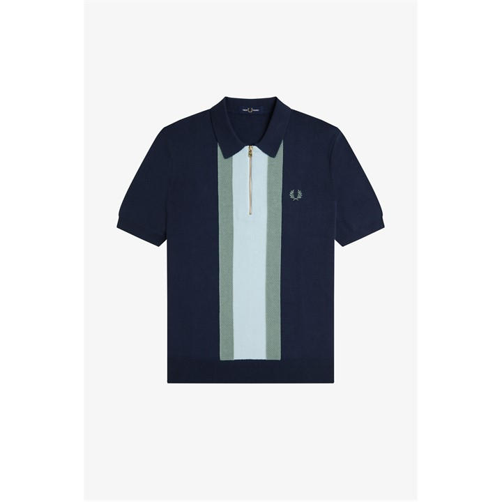 Fred Perry Men's Blue Vertical Stripe Zip Polo 2XL