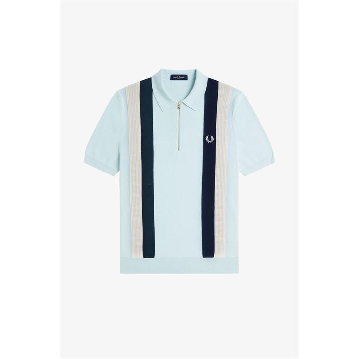 Fred Perry Men's Blue Vertical Stripe Zip Polo Large