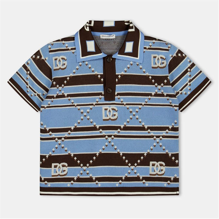 Dolce And Gabbana Boys Blue Kids' Logo Short Sleeve Polo Shirt